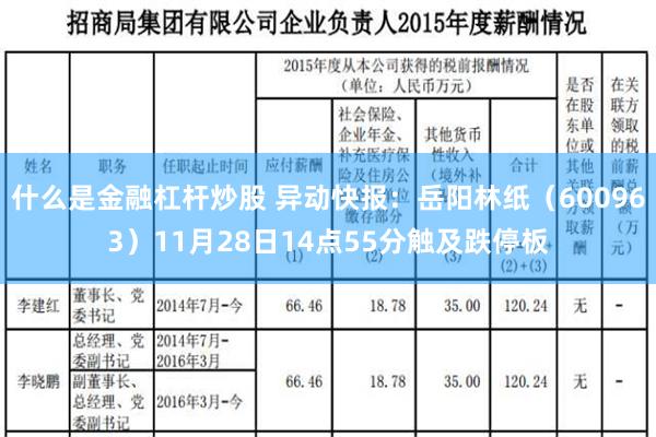 什么是金融杠杆炒股 异动快报：岳阳林纸（600963）11月28日14点55分触及跌停板