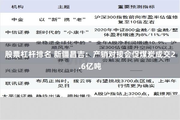 股票杠杆排名 新疆昌吉：产销对接会促煤炭成交2.6亿吨