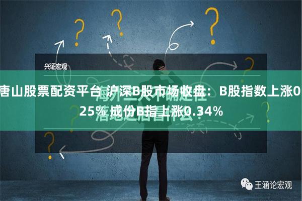 唐山股票配资平台 沪深B股市场收盘：B股指数上涨0.25% 成份B指上涨0.34%